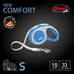FLEXI New Comfort Tape Leash blue ergonomic handle for comfortable grip.