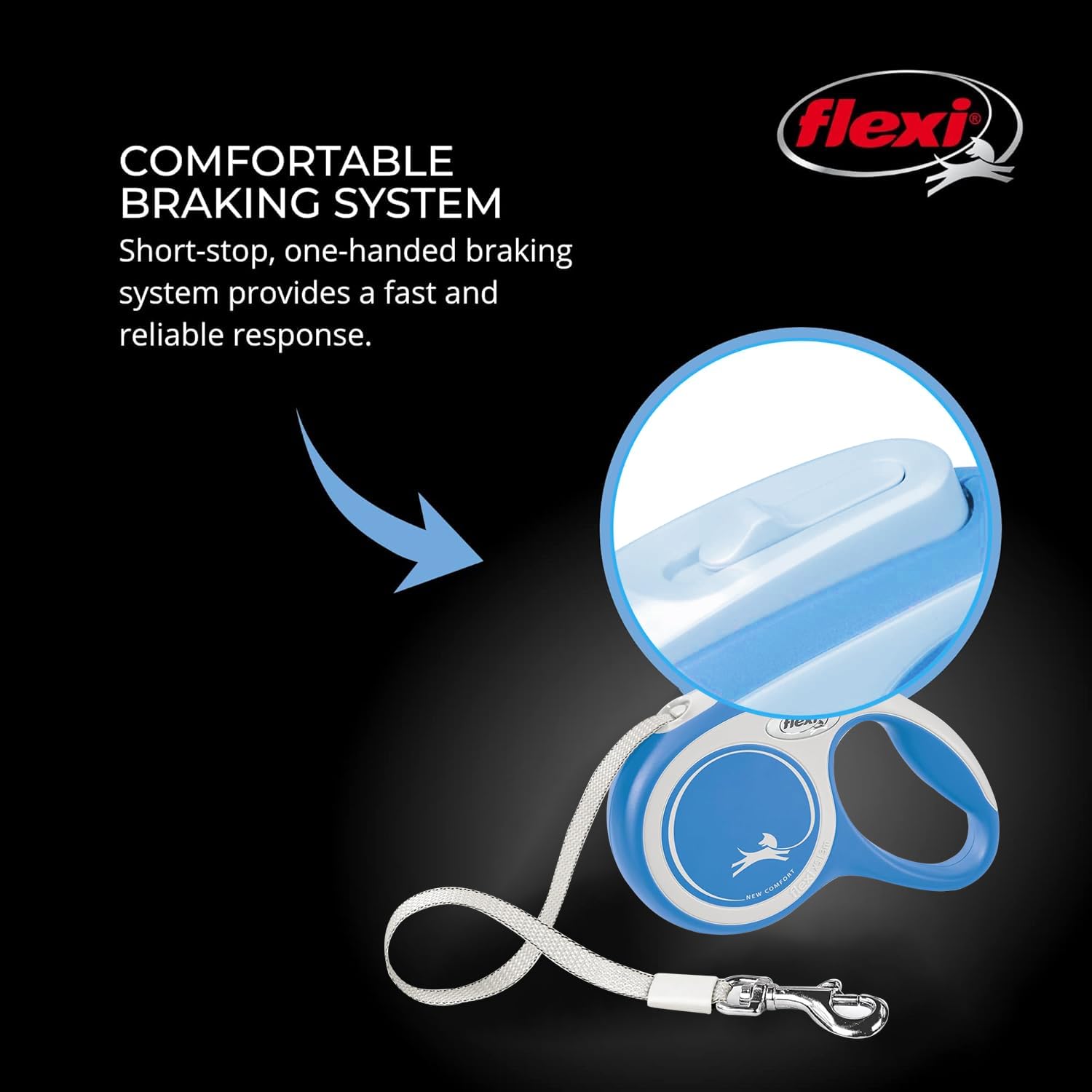 FLEXI New Comfort Tape Leash tangle-free design reduces snagging on busy sidewalks.
