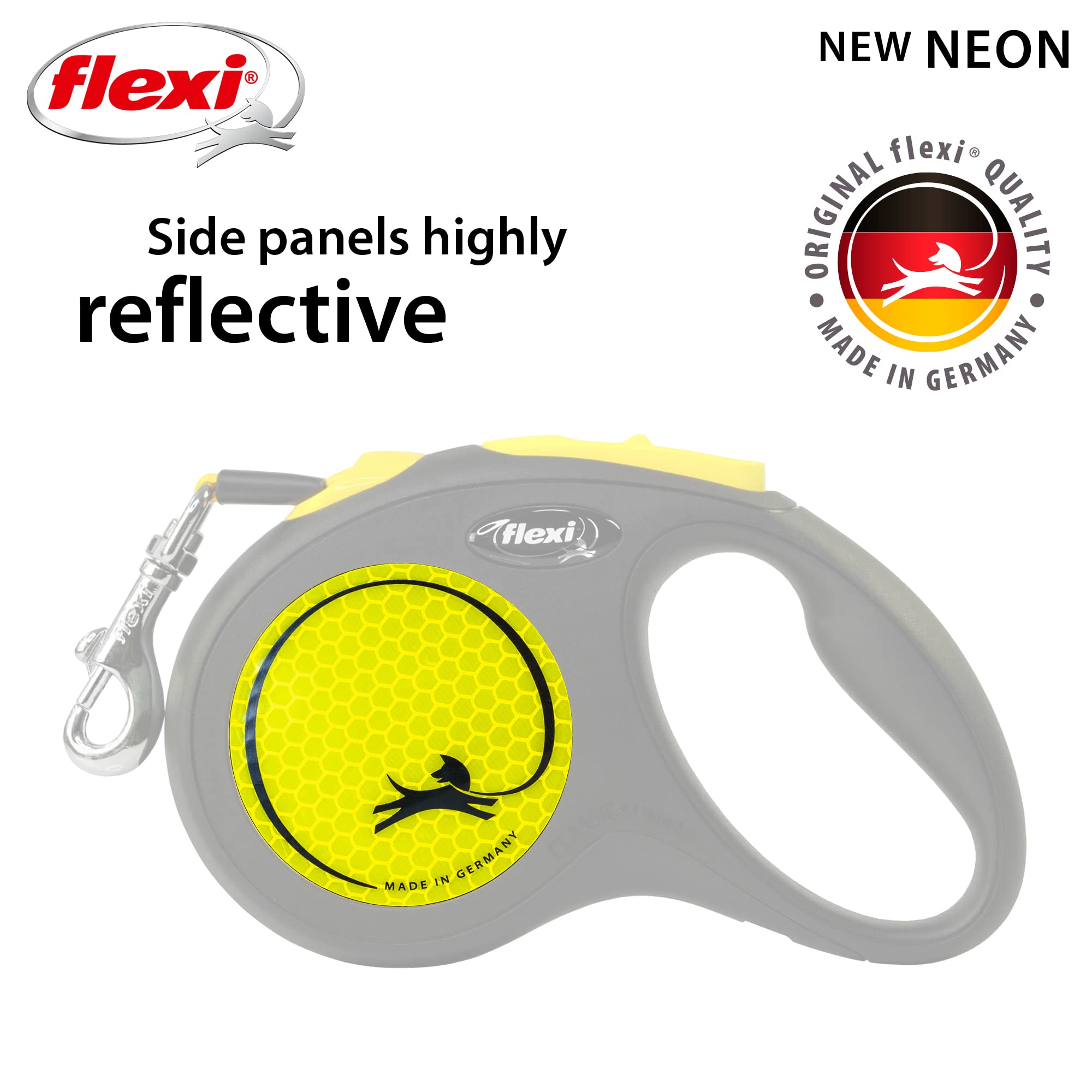 Flexi New Neon Tape Leash one-handed brake enables quick control.
