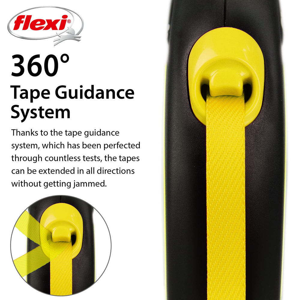 Flexi New Neon Tape Leash reflective stickers boost nighttime visibility.