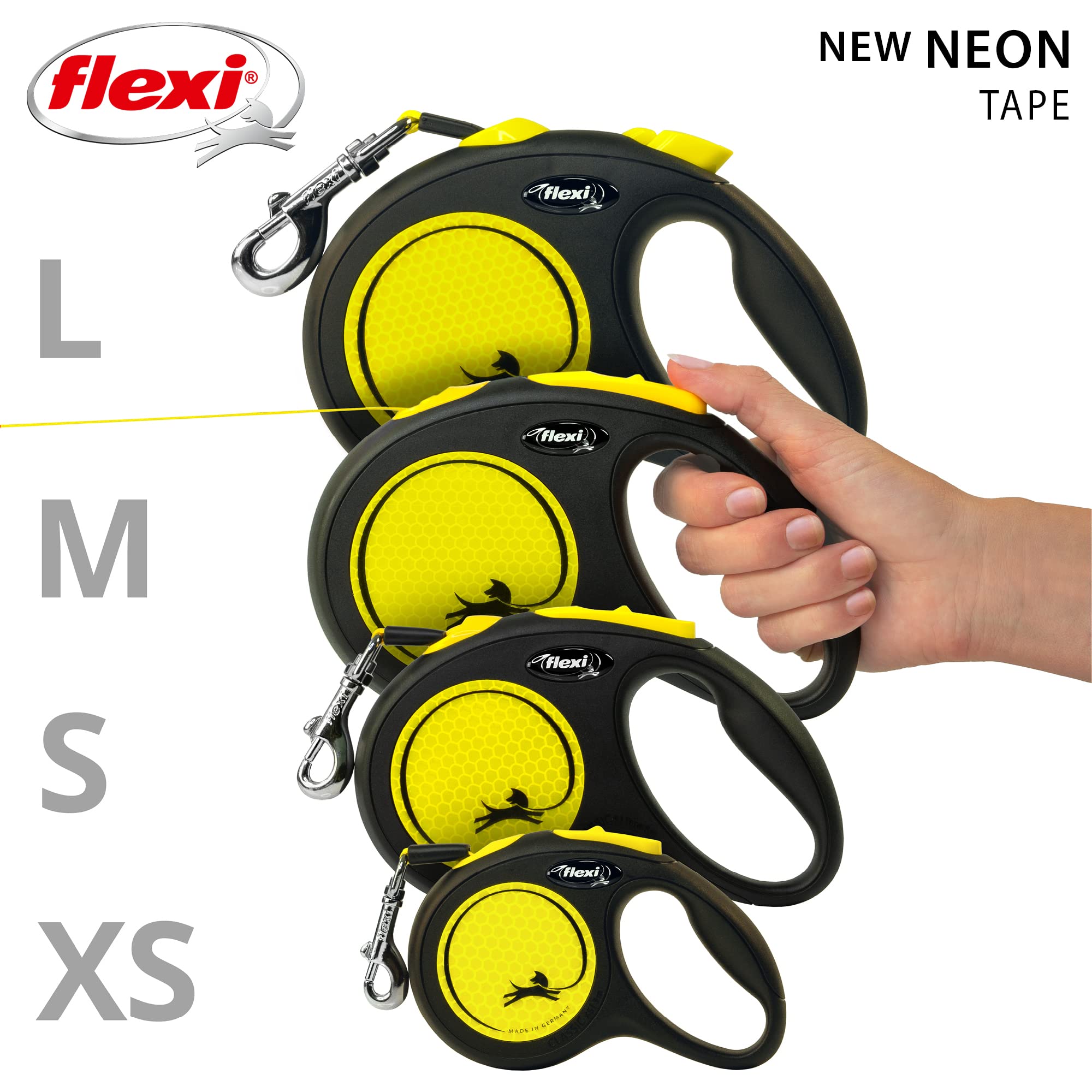 Flexi New Neon Tape Leash tangle-free mechanism reduces knots.