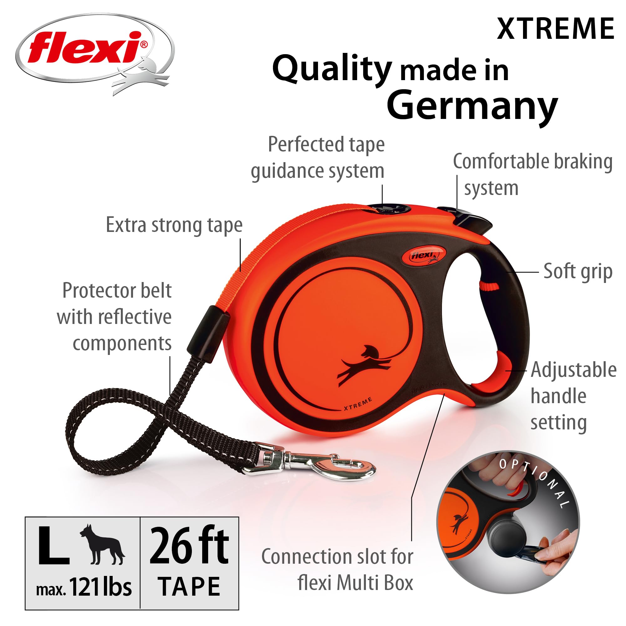 FLEXI Xtreme tape leash orange black side shot highlighting compact design