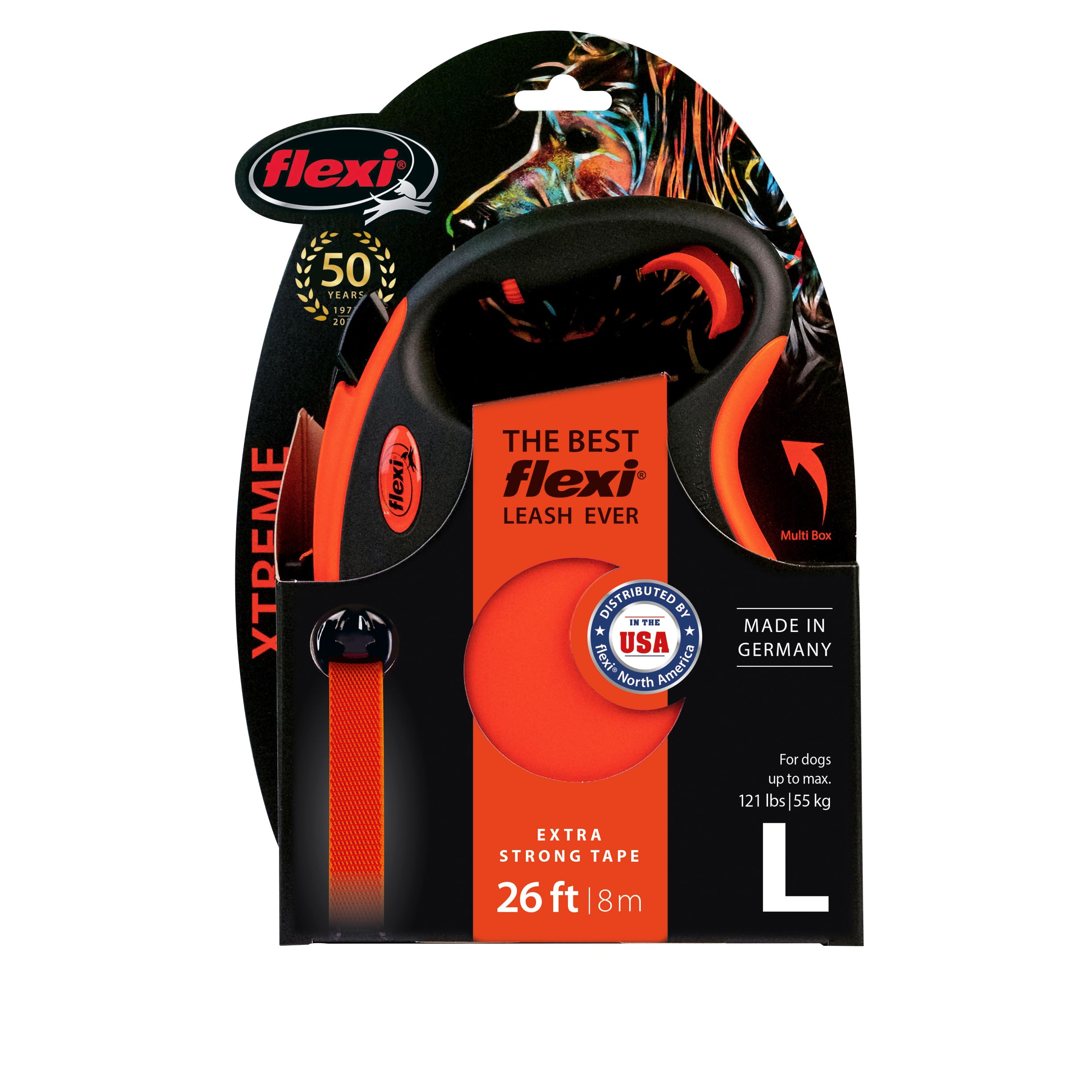 FLEXI Xtreme tape leash orange black high visibility during outing