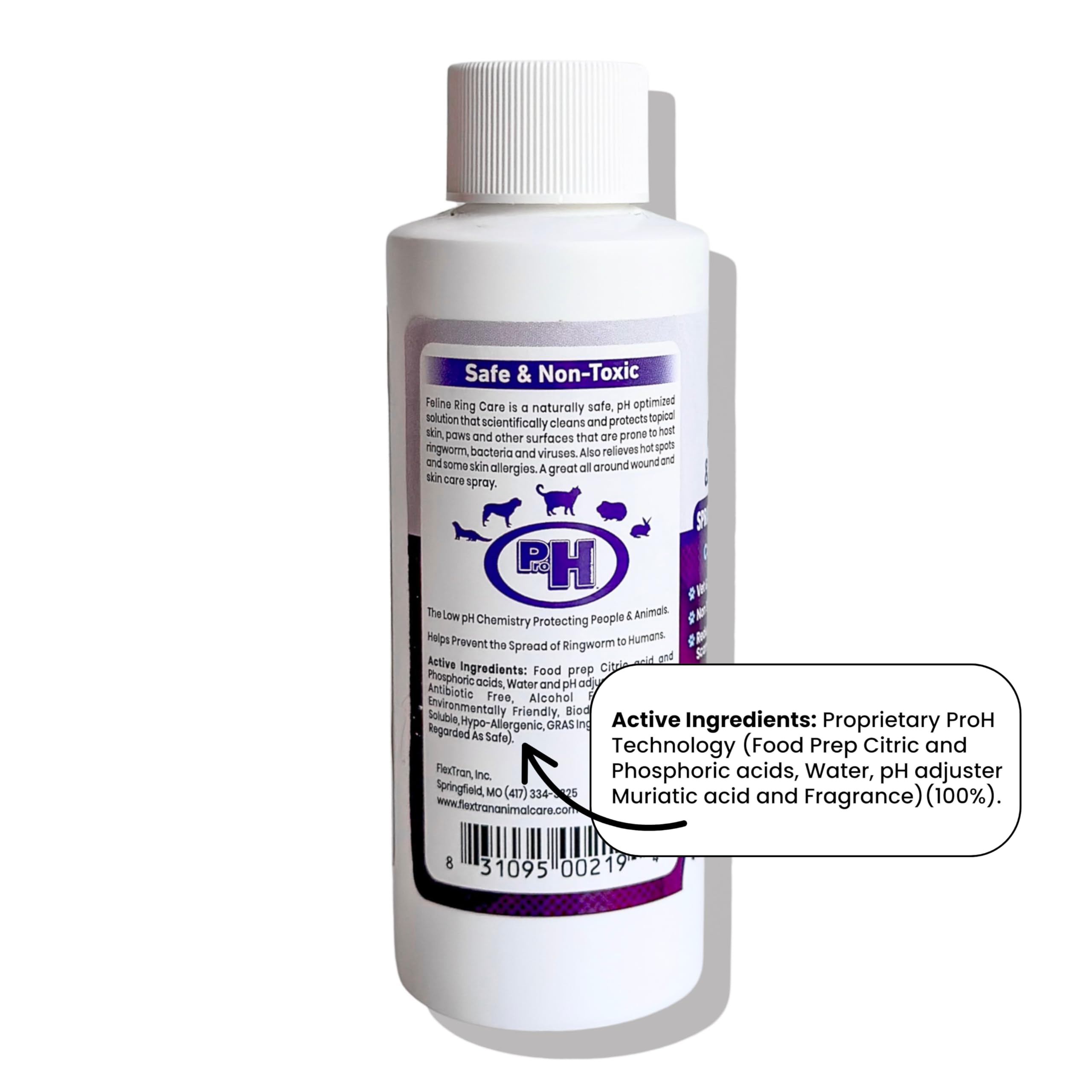 FlexTran Feline Ring Care application on skin demonstrates direct topical use.