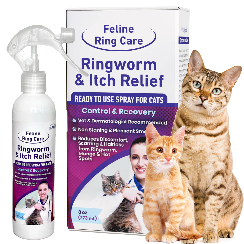 FlexTran Feline Ring Care spray bottle for itch relief on pets.