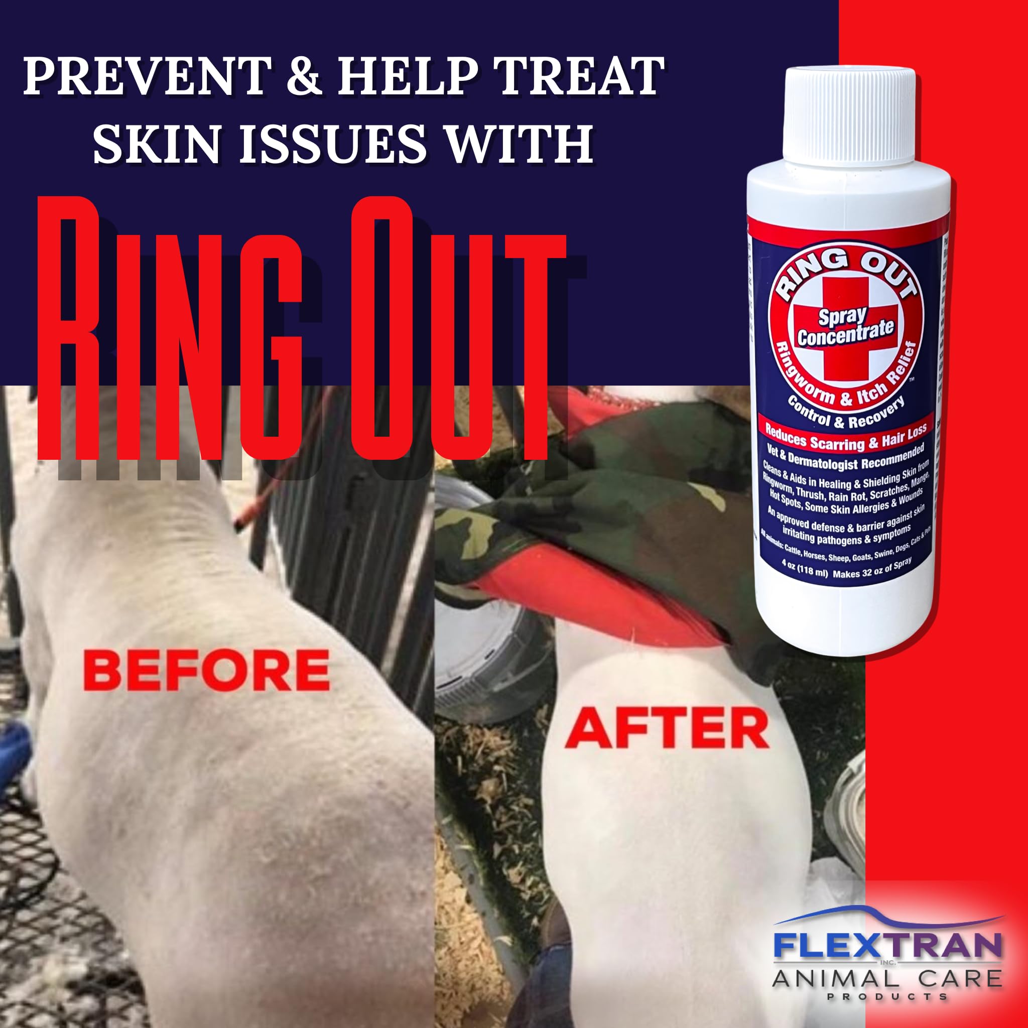 FlexTran Ring Out Pack display on a stable shelf for livestock care.