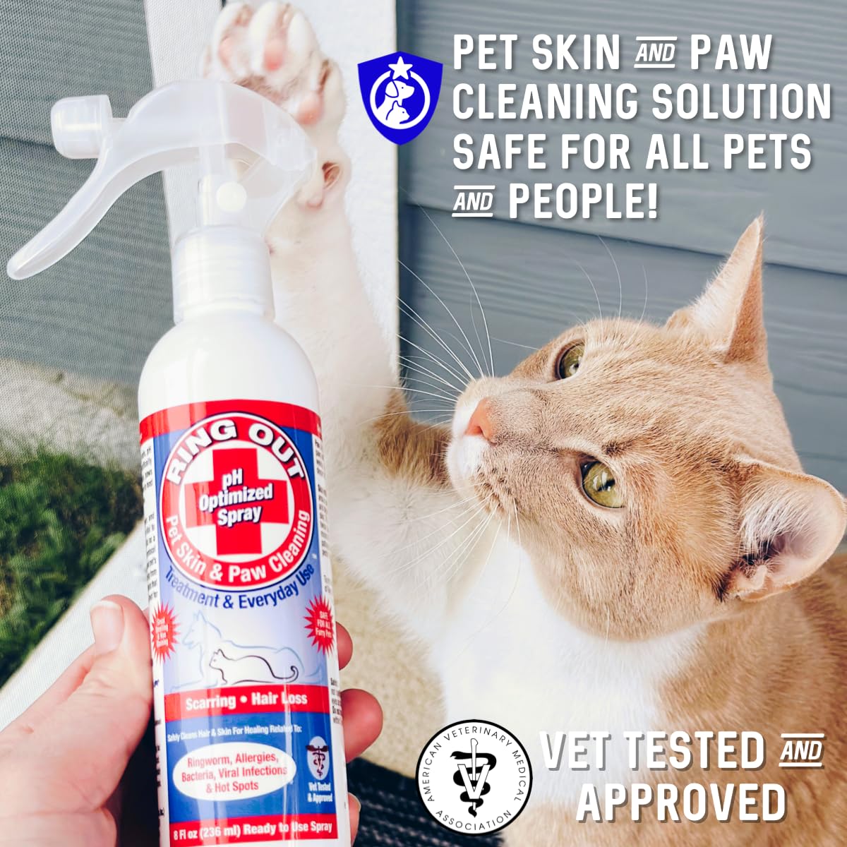 FlexTran Ring Out for Pets spray application close-up shows even mist