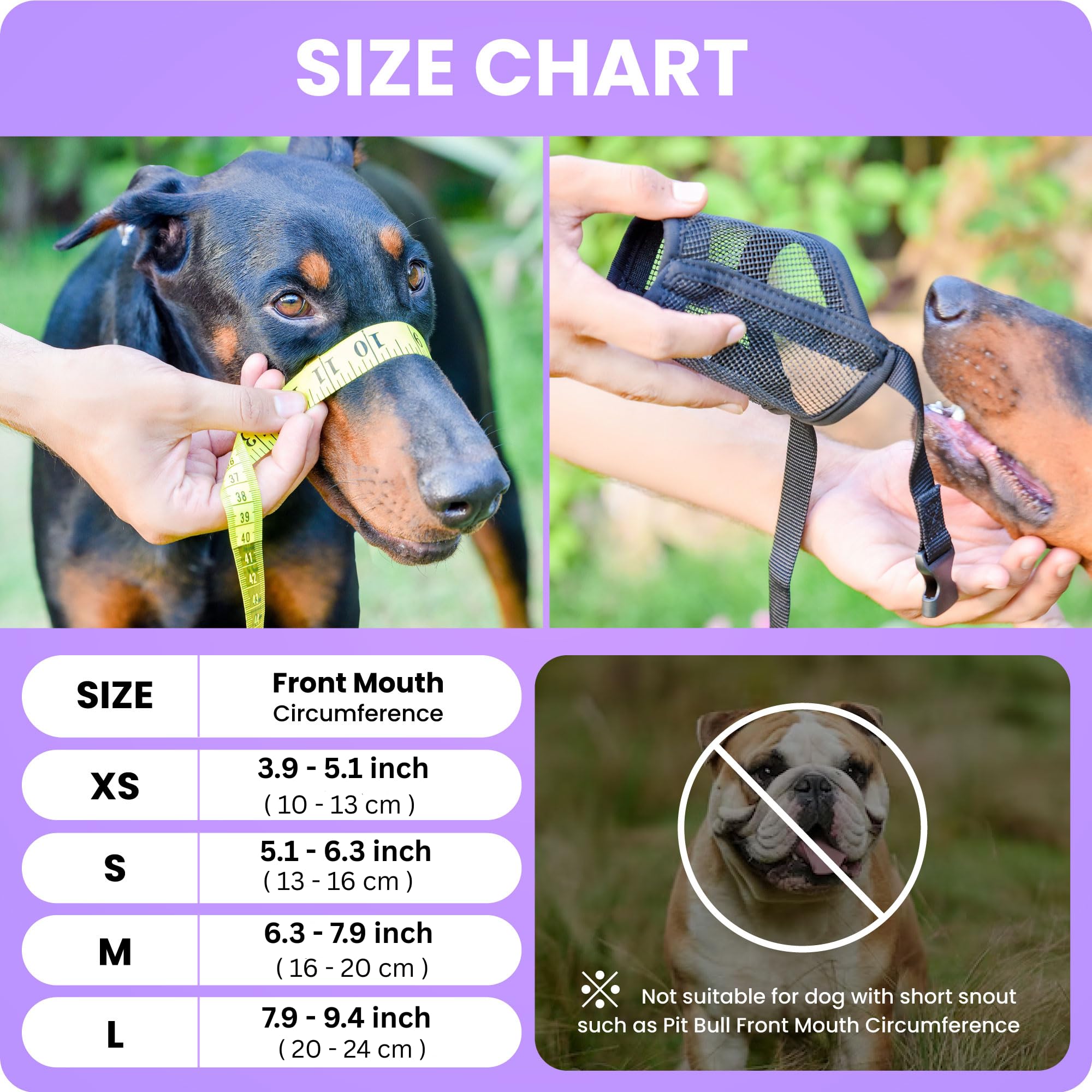 Flintstone muzzle shows adjustable neck strap for secure, easy fit.