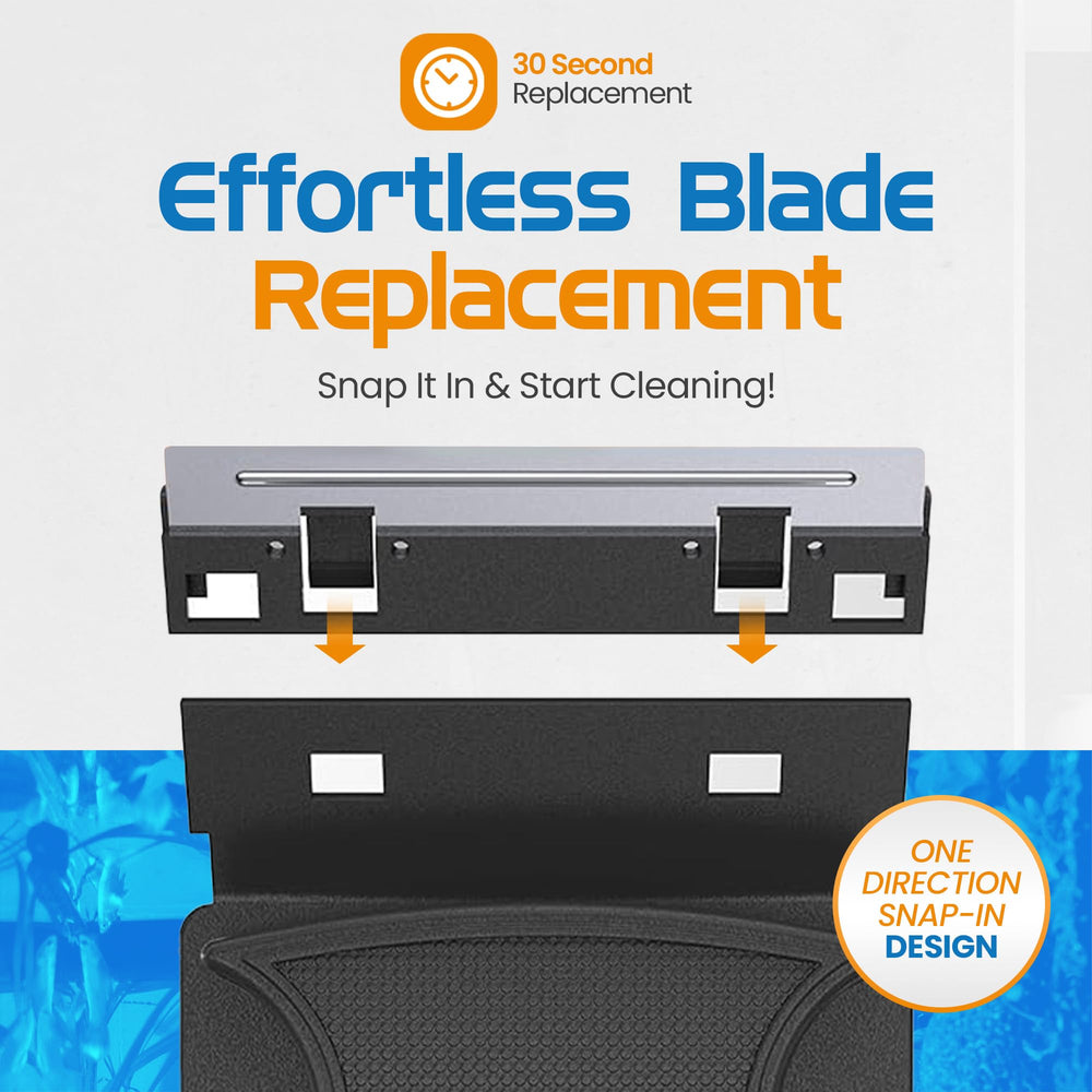 FL!PPER glass scraper blades install quickly on compatible cleaners for efficient maintenance.