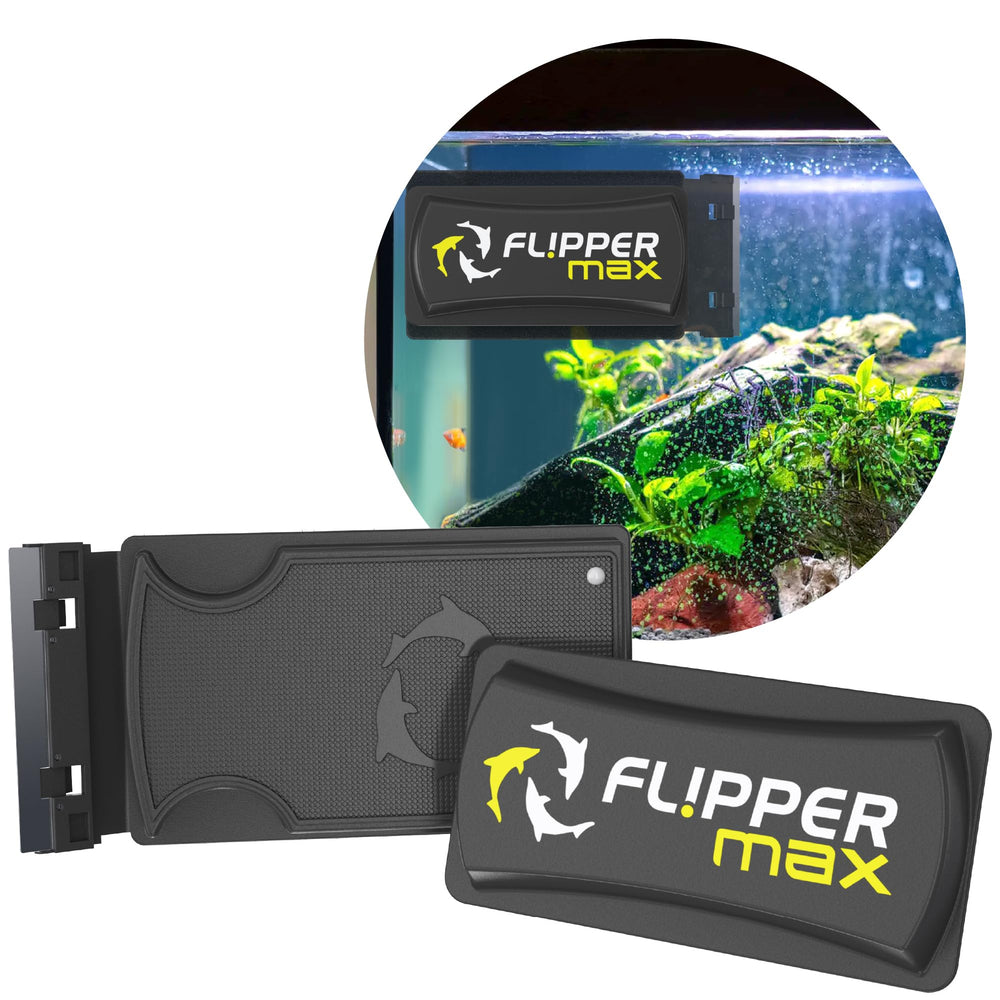 Flipper Max outside view of algae magnet cleaner on glass tank for hands-free algae control.