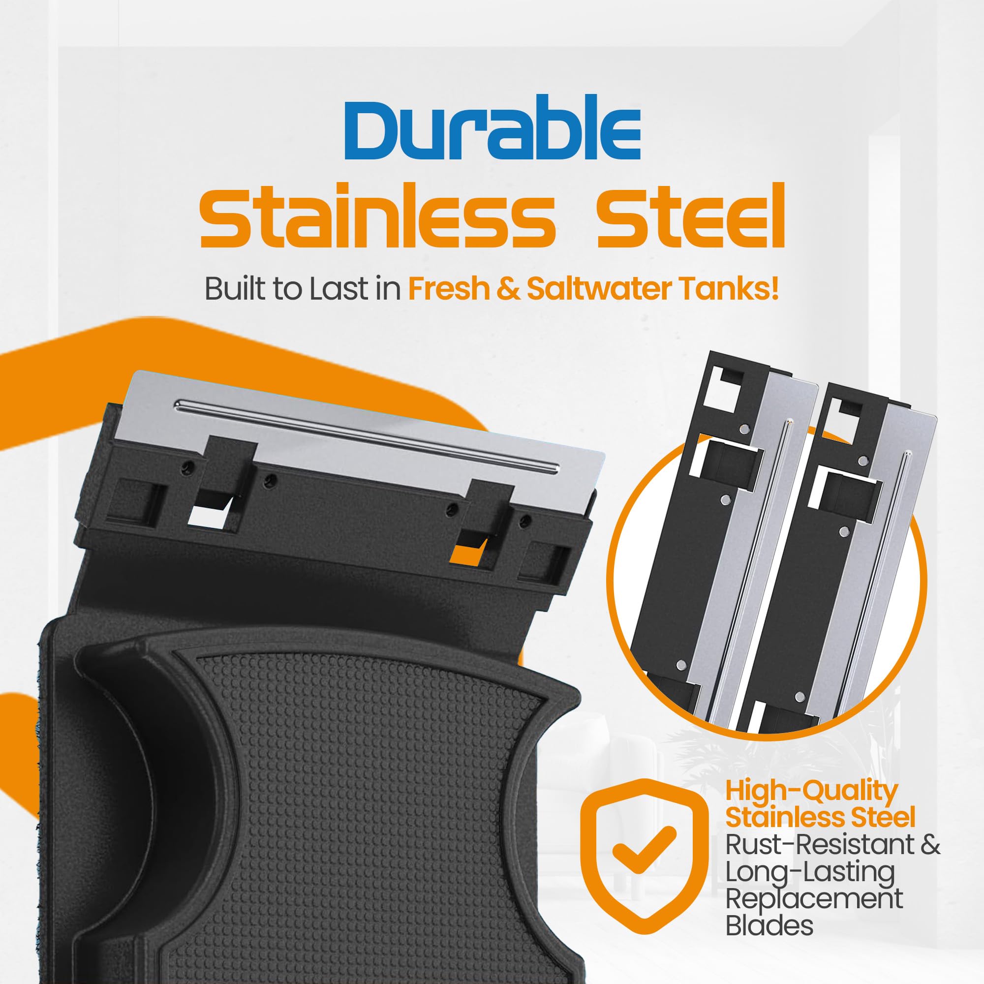 FL!PPER stainless steel blades offer durable, clean scraping performance on tank glass.