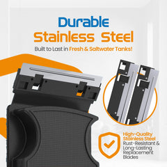 FL!PPER stainless steel blades offer durable, clean scraping performance on tank glass.