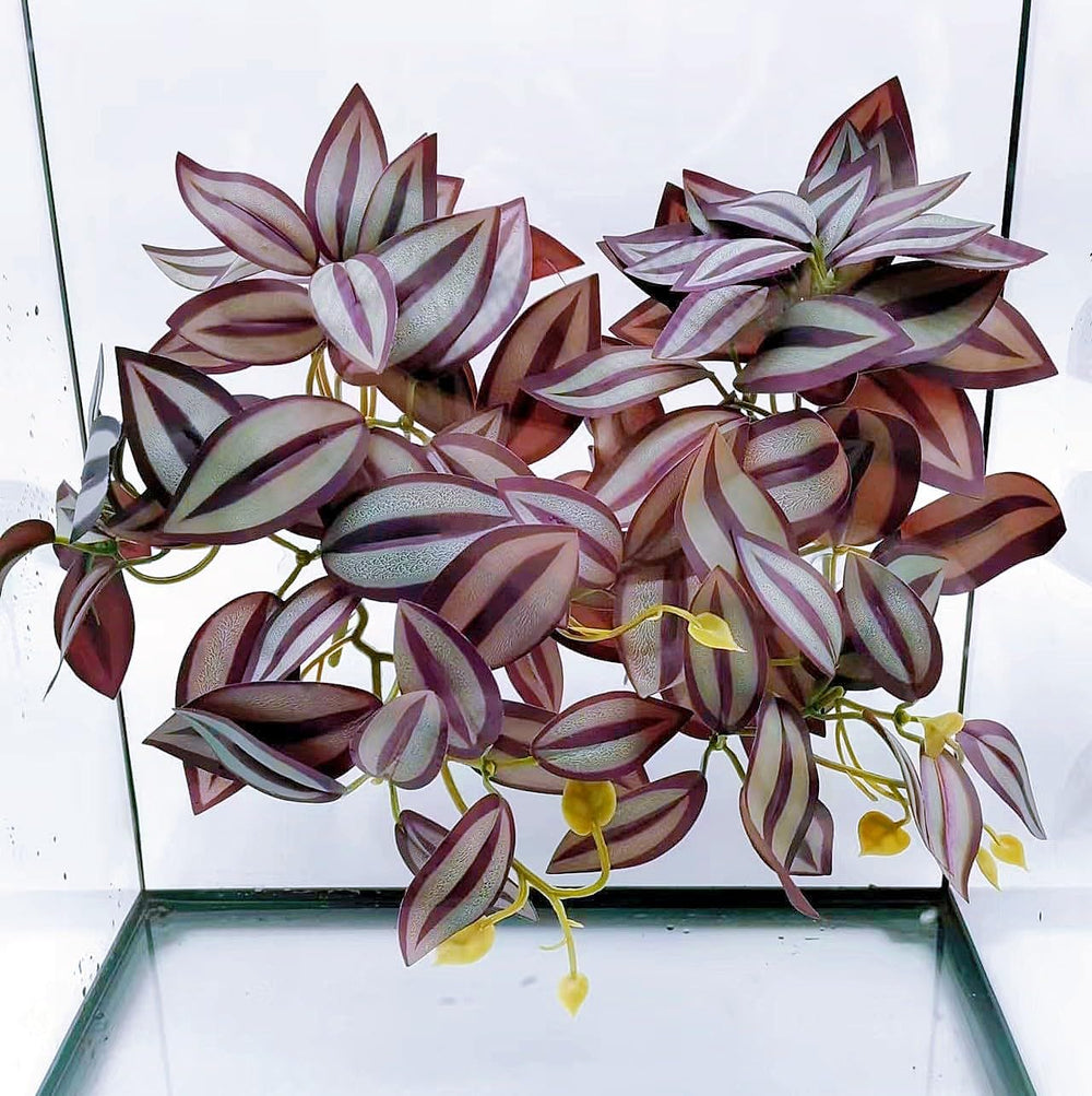 FLmoving reptile fake plant with suction cup and purple zebrina leaf for secure terrarium placement