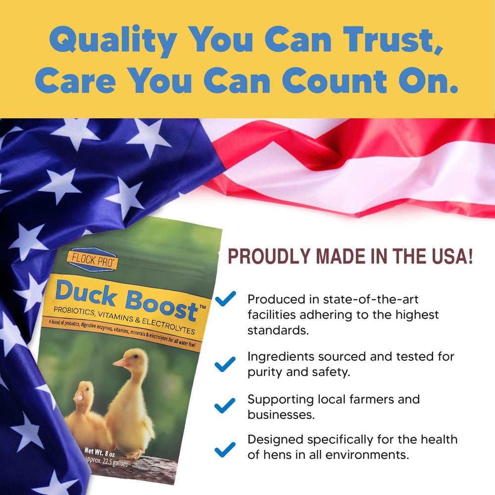 Flock Pro Duck Boost 8 oz packaging suitable for up to 22.5 gallons of water.