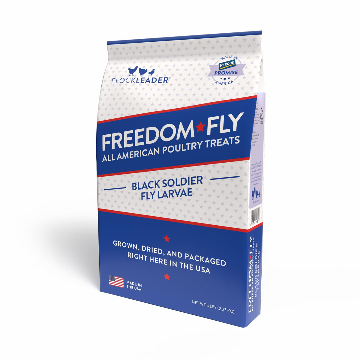 FLOCKLEADER Freedom Fly bag front showing premium BSFL poultry treat for foraging enrichment