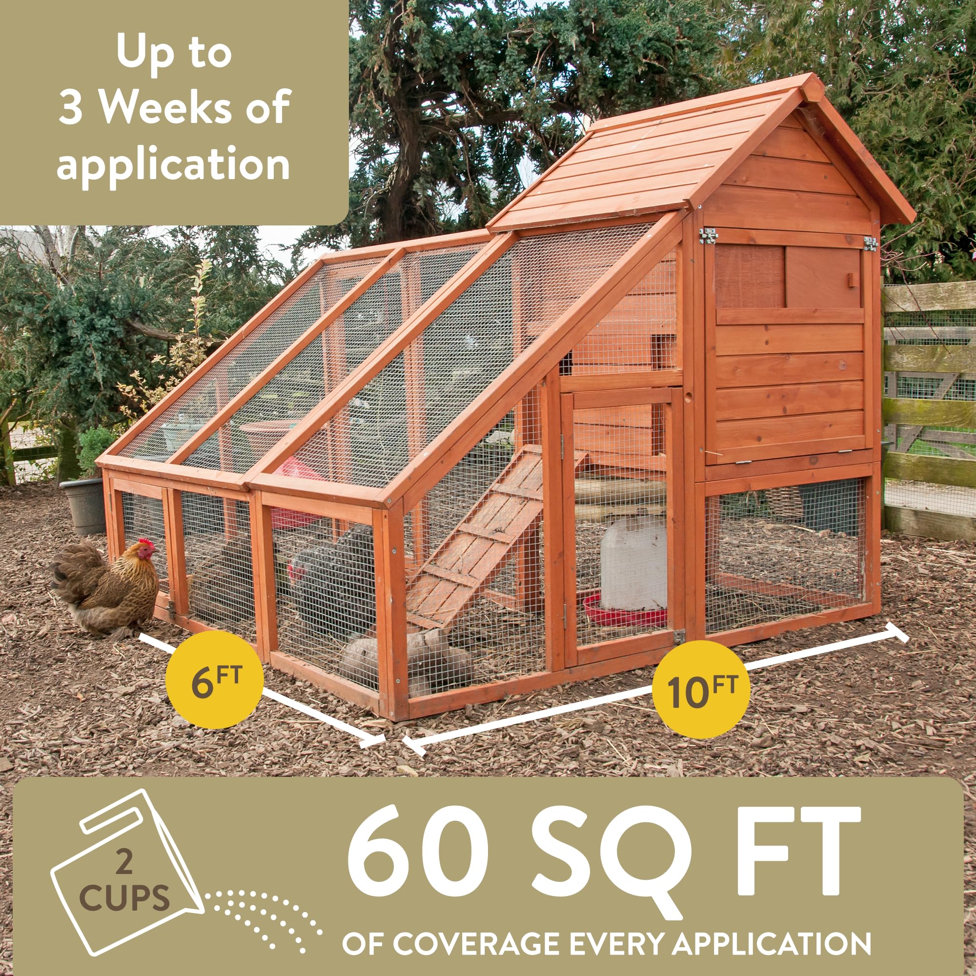 Moisture absorber granules show moisture control in the coop environment.