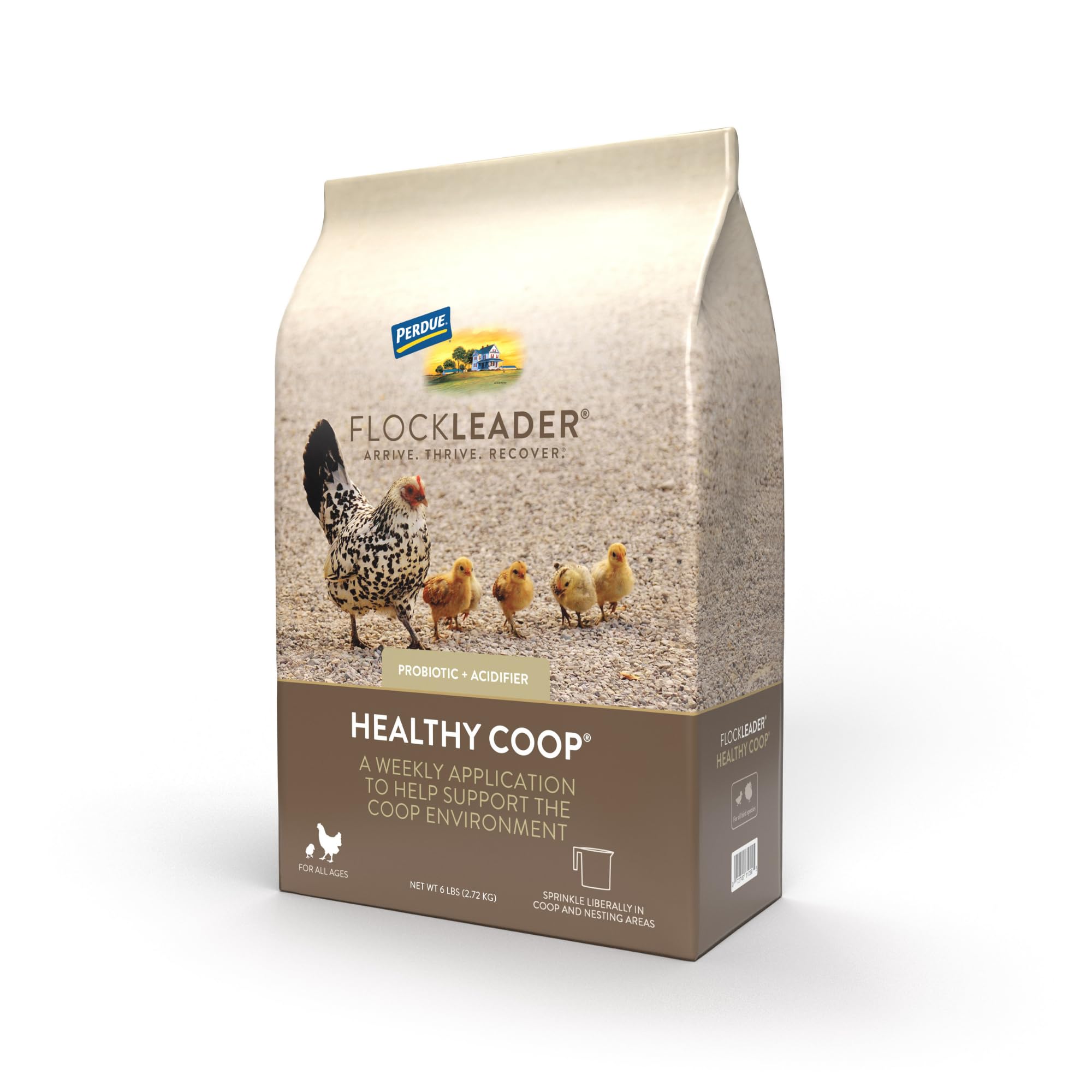 FLOCKLEADER Healthy Coop packaging front shows an easy coop additive for odor control.