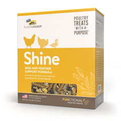 FLOCKLEADER Shine packaging showing the 3.5 lb bag for feather support.
