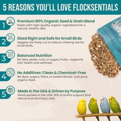 Flocksentials seed mix in a bowl designed for healthy parakeets