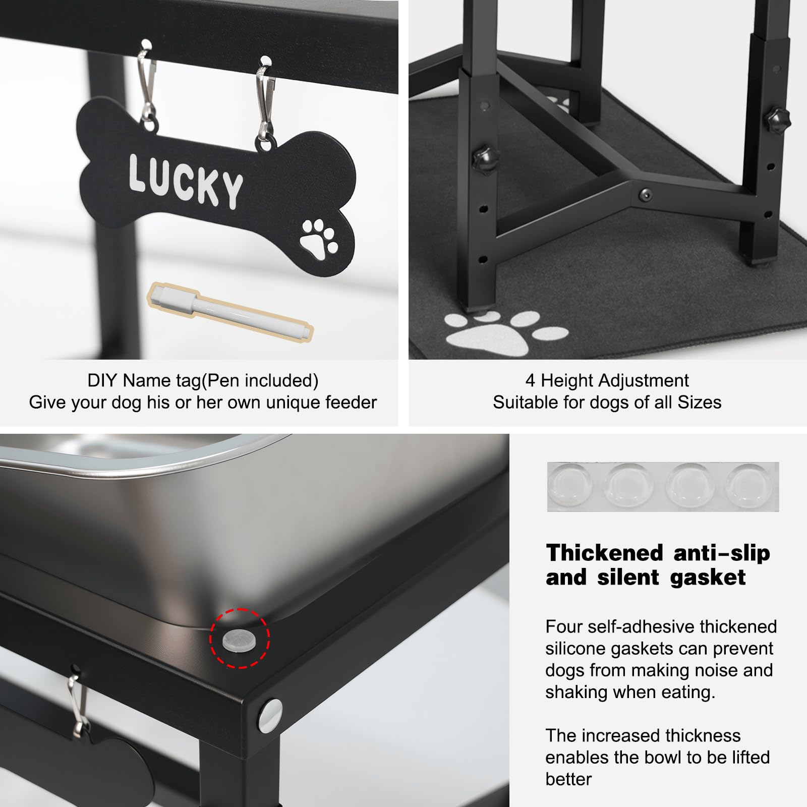Flodomix height-adjustable stand adapts to your dog's size and needs.