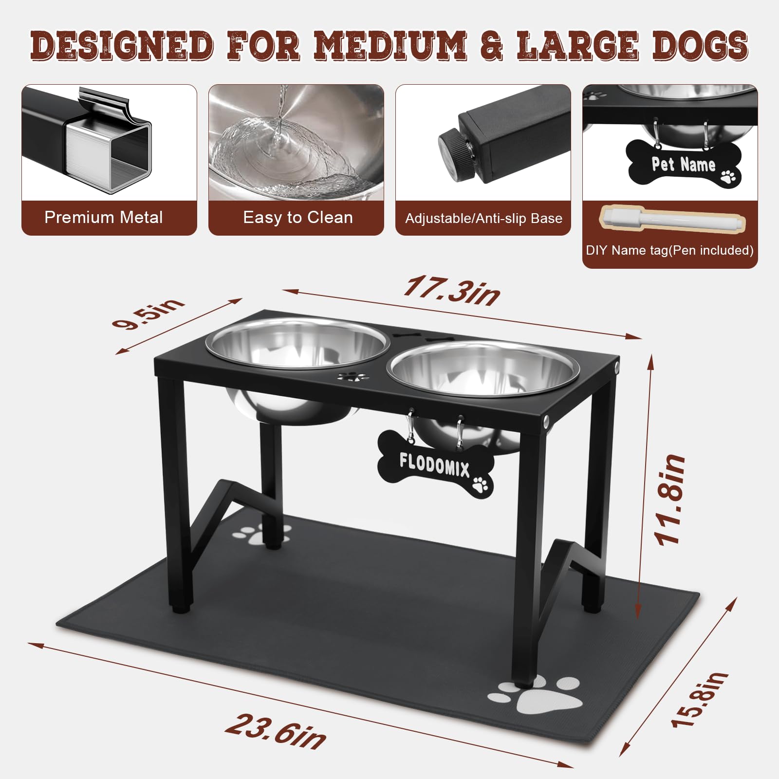 Flodomix metal stand with anti-slip feet keeps bowls steady on any surface