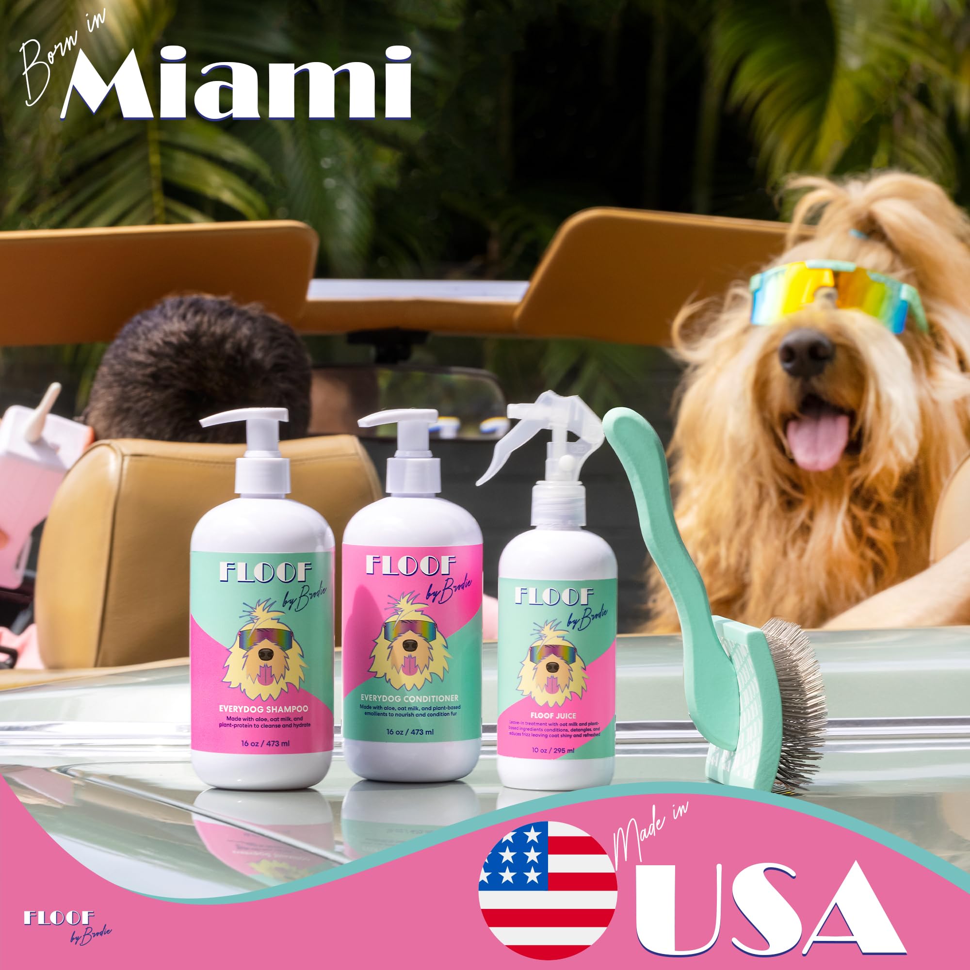 Floof by Brodie Floof Juice USA-made production label close-up.