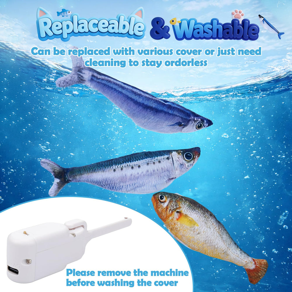 Floppy Fish with fishing pole encourages dynamic play and exercise.