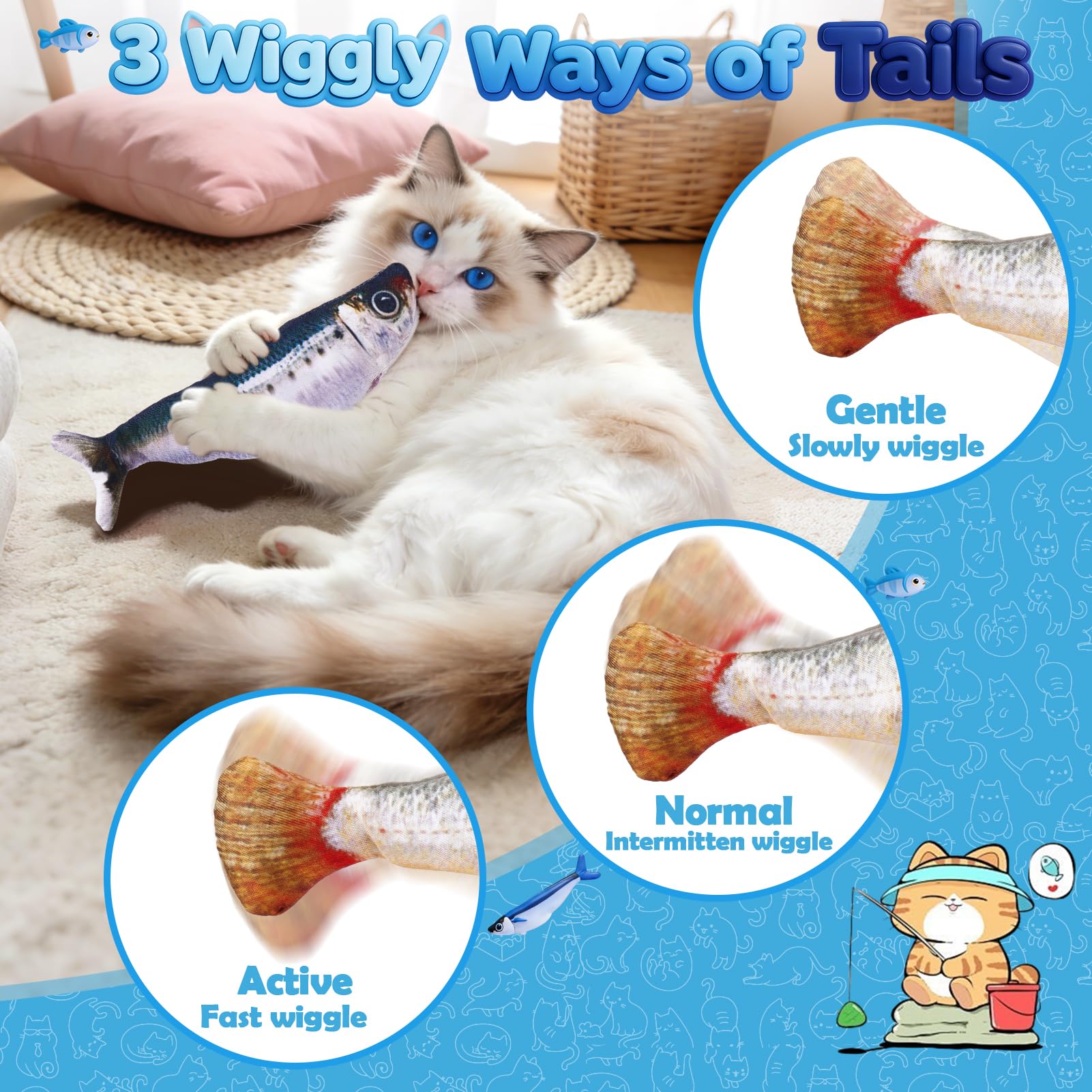 Floppy Fish rechargeable battery-powered cat toy for long-lasting fun.