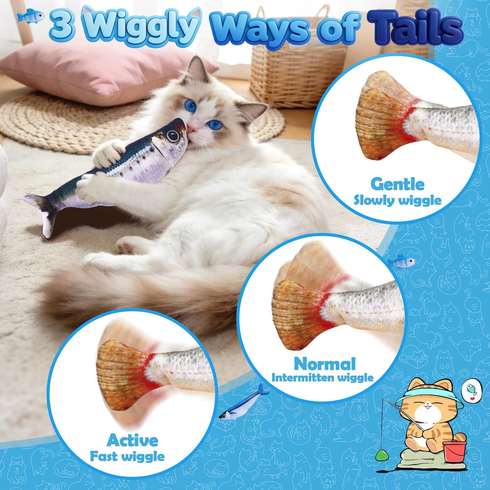 Floppy Fish rechargeable battery-powered cat toy for long-lasting fun.