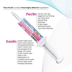 FLORA-PECTIN kaolin action visual highlighting moisture absorption in stool