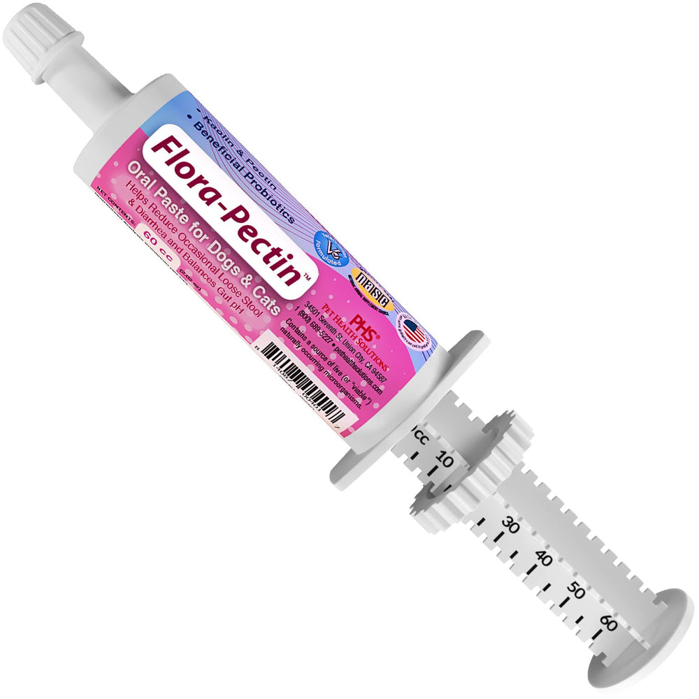 FLORA-PECTIN paste bottle pour provides fast-acting gut support for dogs and cats.