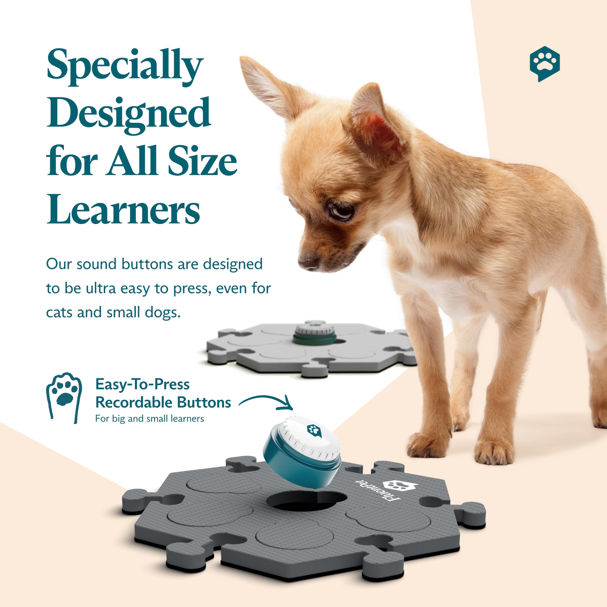 FluentPet compact buttons use light pressure for easy paw use