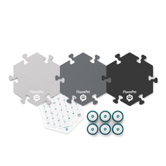 FluentPet HexTiles mats shown with buttons for organized category learning