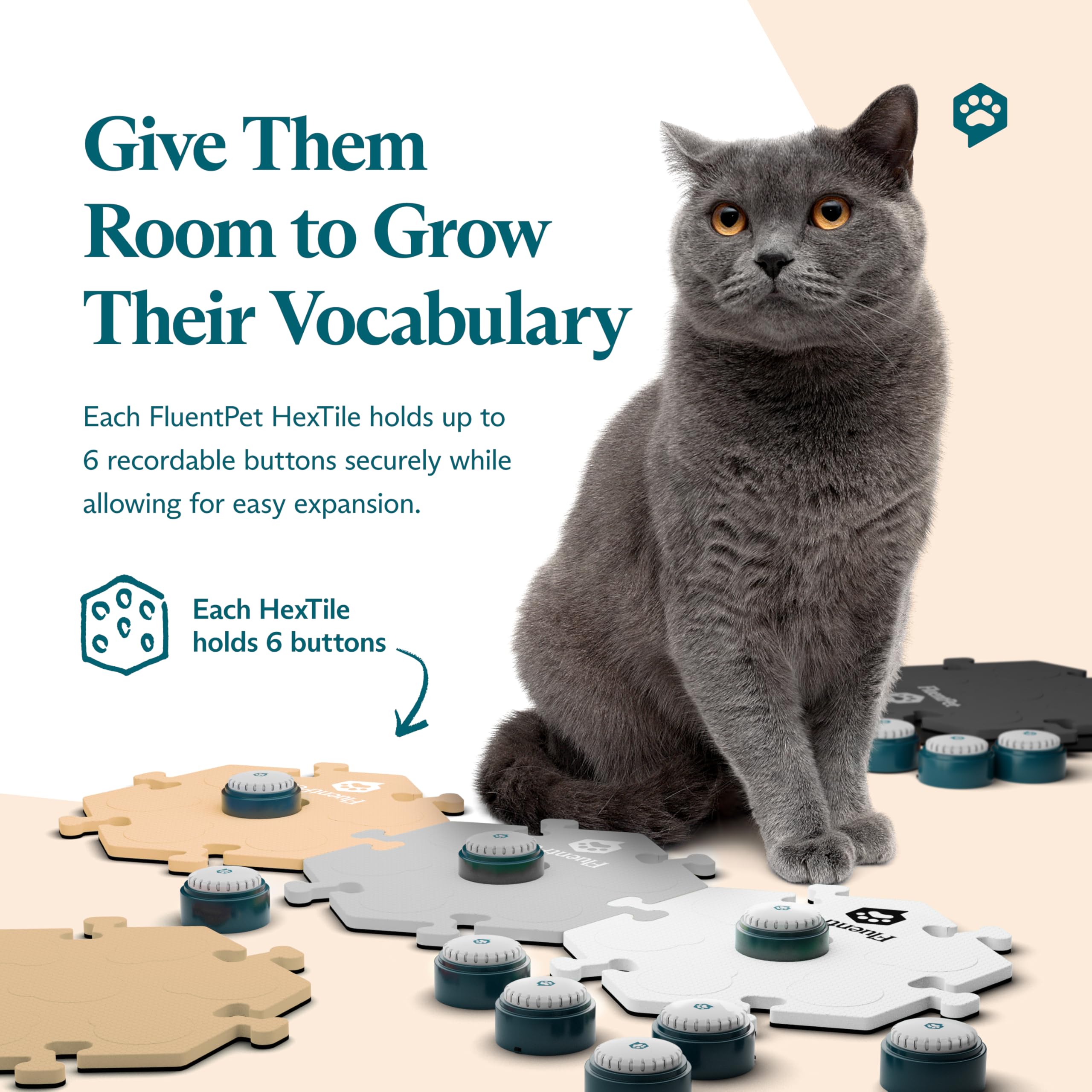 FluentPet recordable buttons pressed with light touch for small pets.