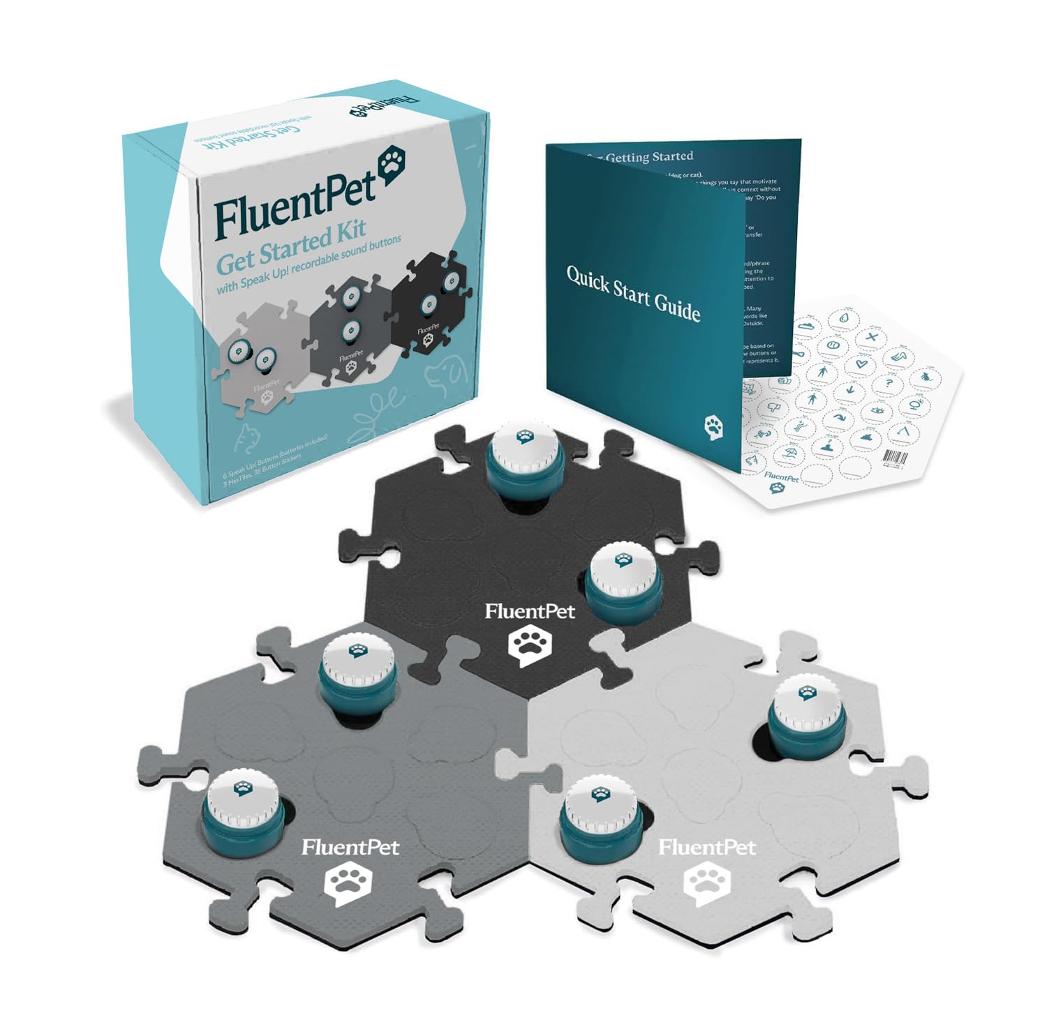 FluentPet Speak Up kit with six recordable buttons supports in-home communication training