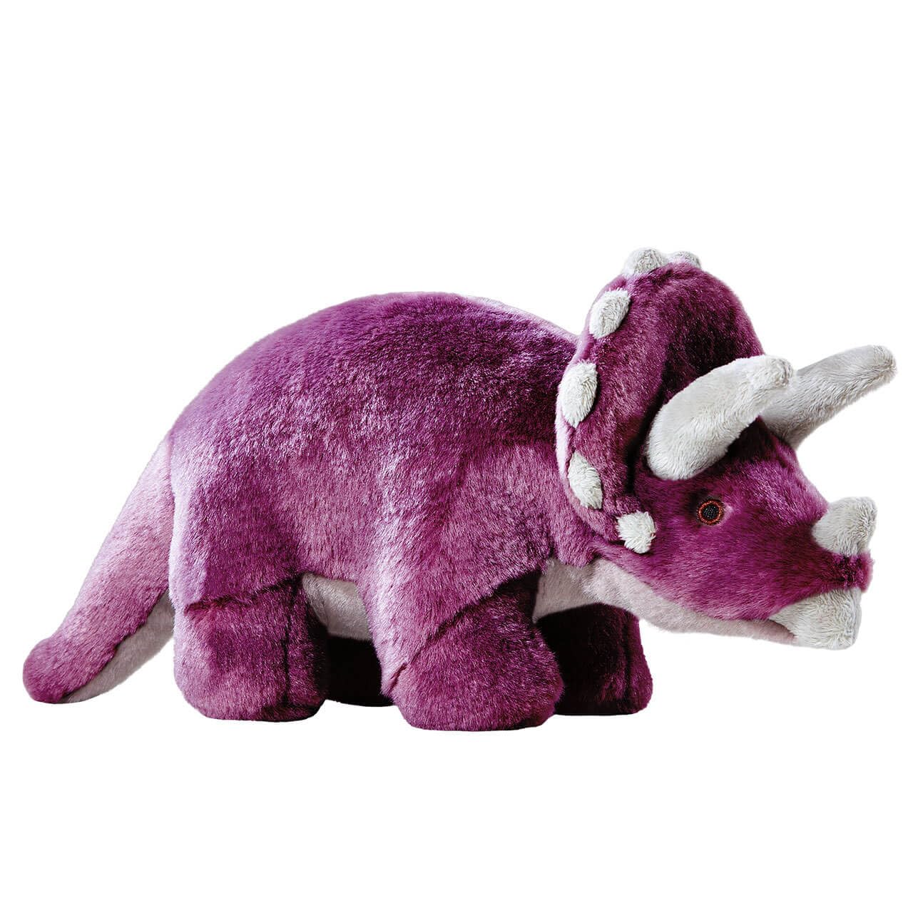 Close-up of Fluff & Tuff Charlie Triceratops plush, highlighting sturdy fabric and reinforced seams.