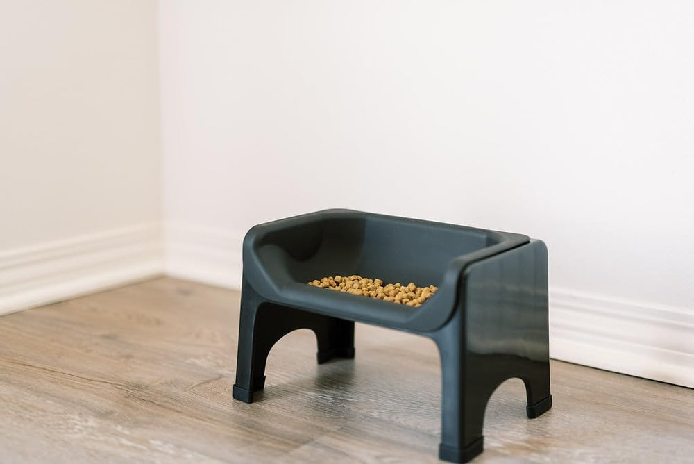 Fluff Trough elevated dog bowl stand with non-slip feet keeps bowls steady.