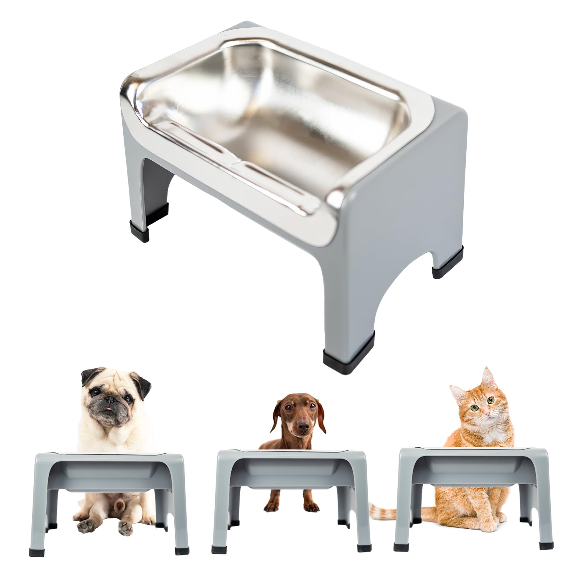 Fluff Trough elevated bowl stand side view for small to medium dogs, comfortable meals.