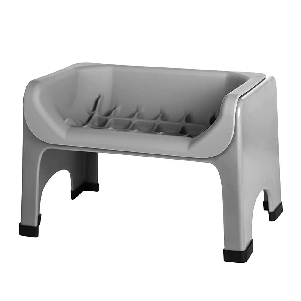 Fluff Trough elevated slow feeder dog bowl in grey improves neck comfort during meals.