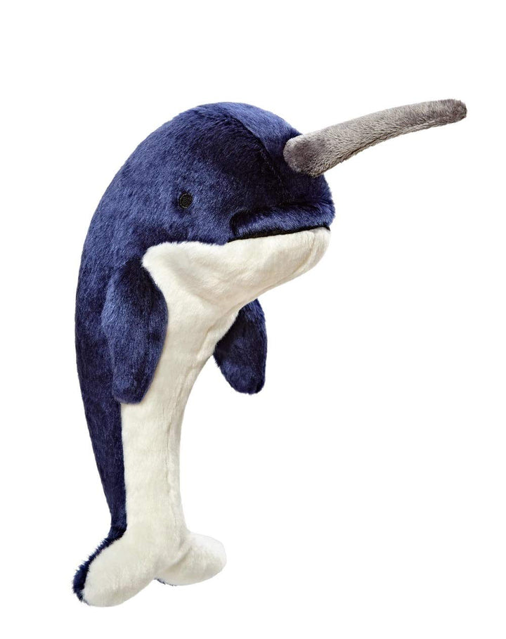 Fluff & Tuff Bleu Narwhal plush toy, 11 inches, soft cuddle buddy for medium dogs.