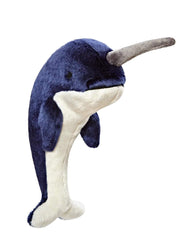 Fluff & Tuff Bleu Narwhal plush toy, 11 inches, soft cuddle buddy for medium dogs.