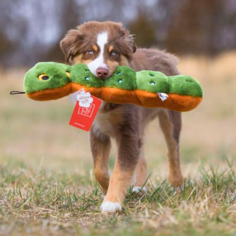Embroidered eyes on Katie Caterpillar enhance safe, expressive play experiences.
