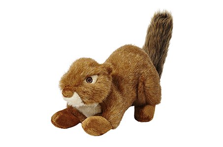 Fluff & Tuff SQUEAKERLESS Red Squirrel with embroidered eyes for safer supervised play.