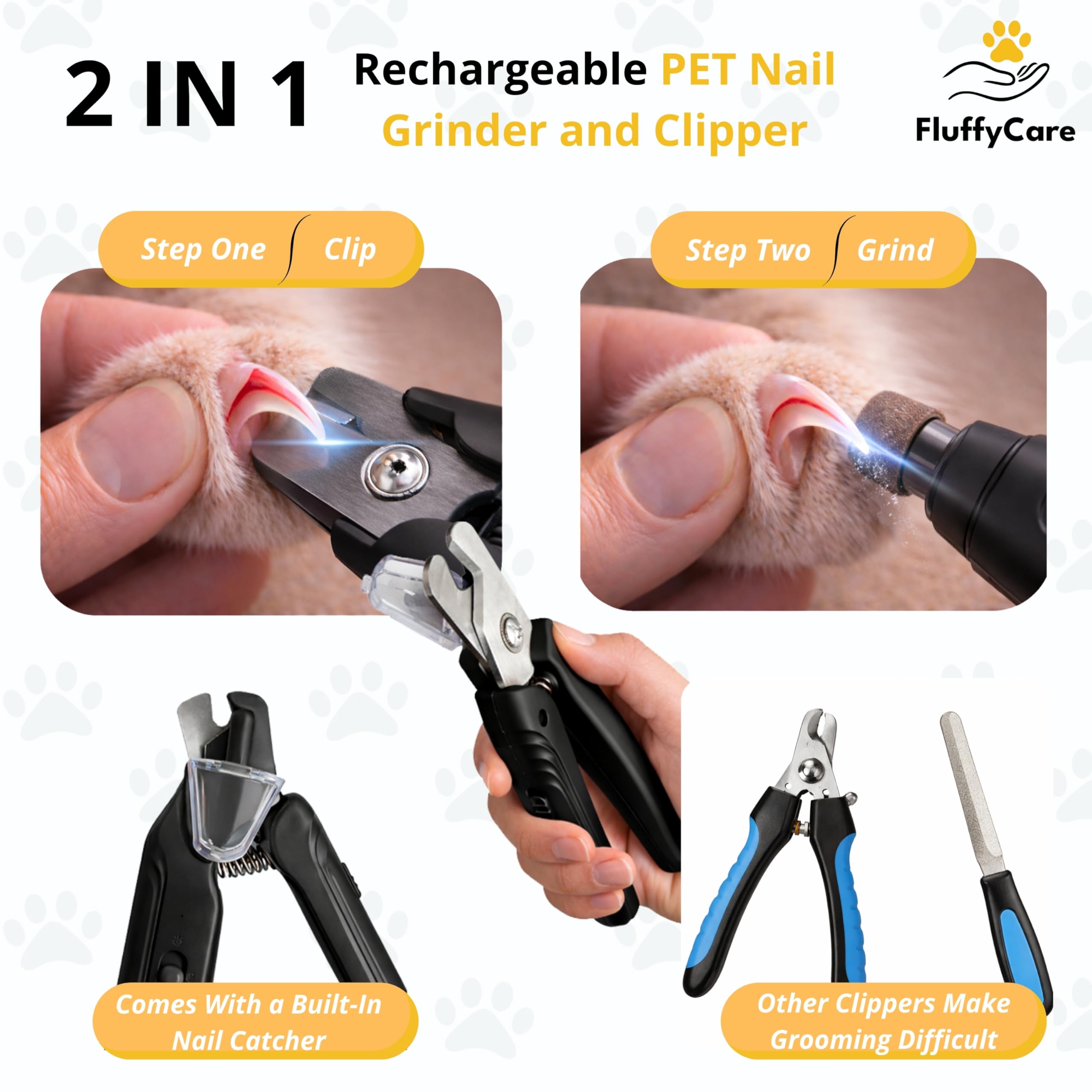 FluffyCare black nail clippers in a compact design