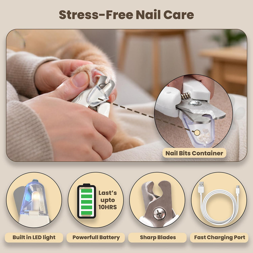FluffyCare home grooming setup for convenient nail care at home.