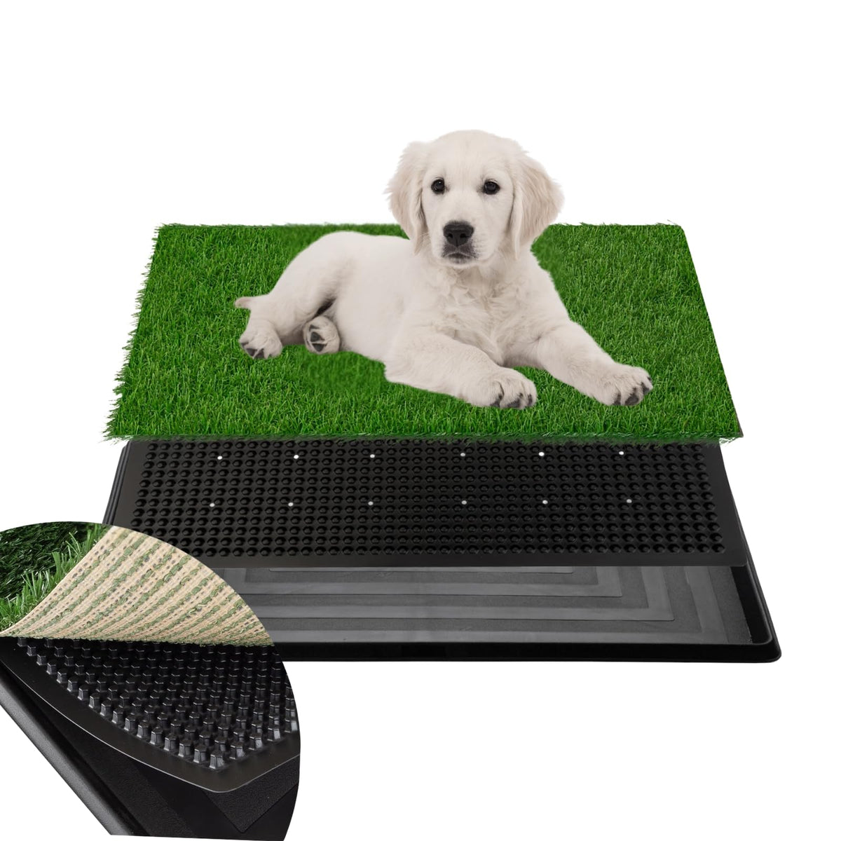 FluffyDream artificial dog grass pad in 16x20 size, indoor potty training.