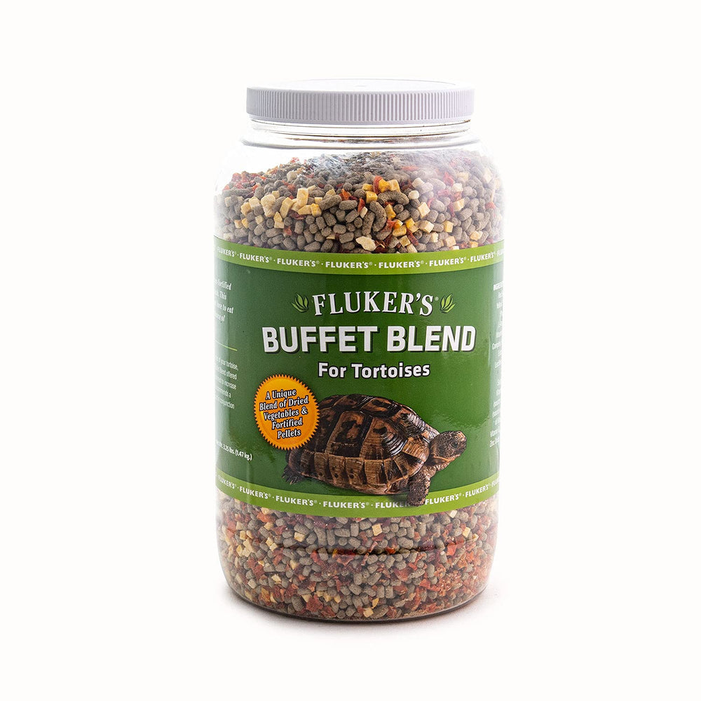 Fluker's Buffet Blend ingredients close-up highlight real veggies and fortified pellets