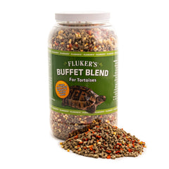 Fluker's Buffet Blend packaging showcases a complete tortoise diet for balanced nutrition