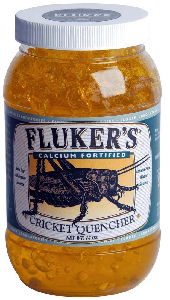 Fluker's Cricket Quencher calcium fortified bottle provides clean water for crickets and feeder insects