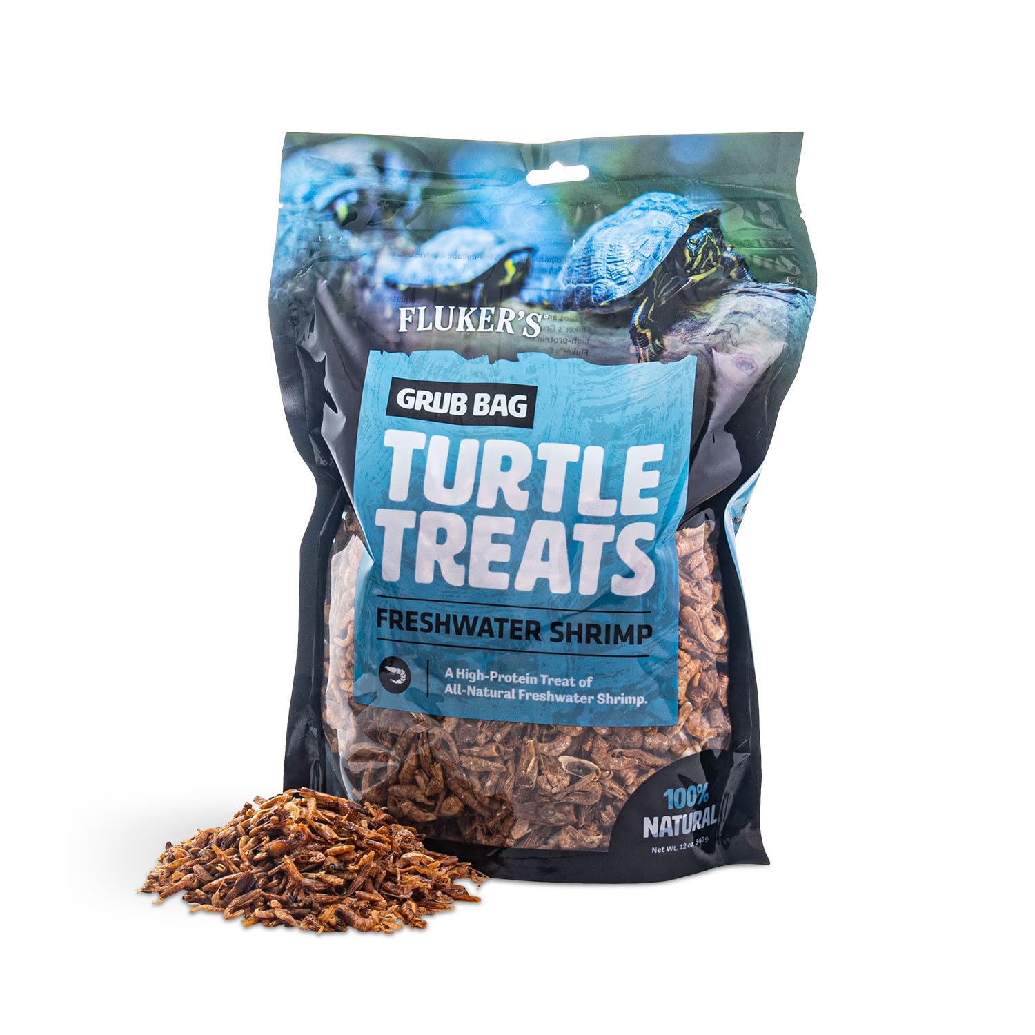 Fluker's Grub Bag Turtle Treats packaging with resealable pouch for freshness.
